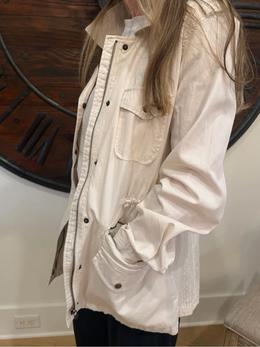 Velvet by Graham & Spencer Cream Utility Jacket with Zip & Snaps